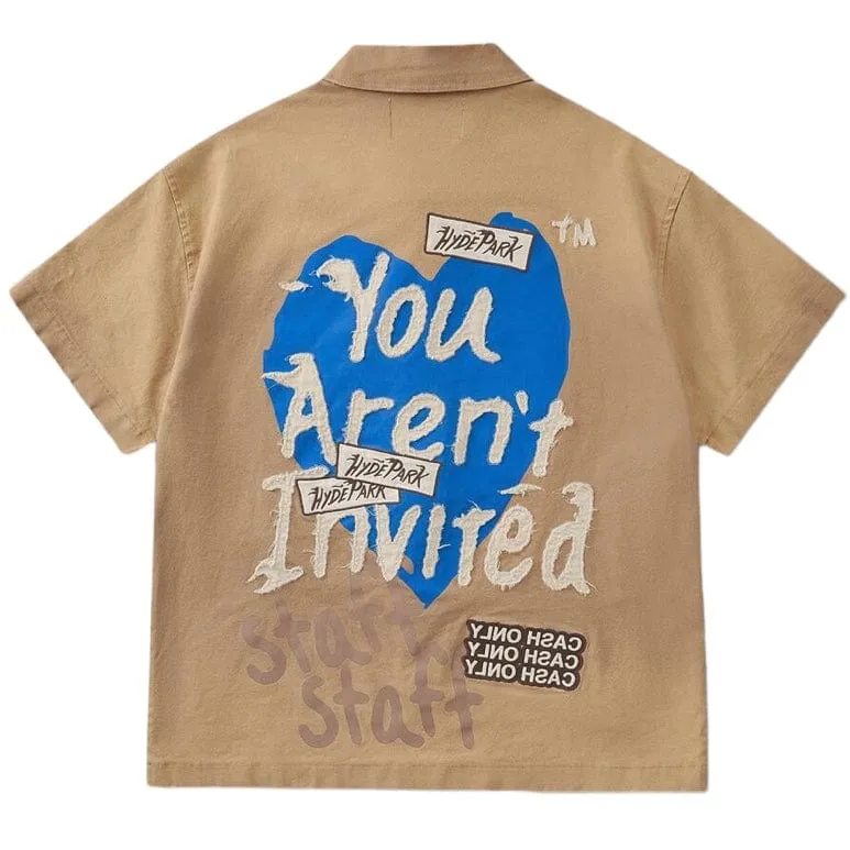 Hyde Park Cash Only Staff Work Shirt (Khaki W/ Blue Heart)