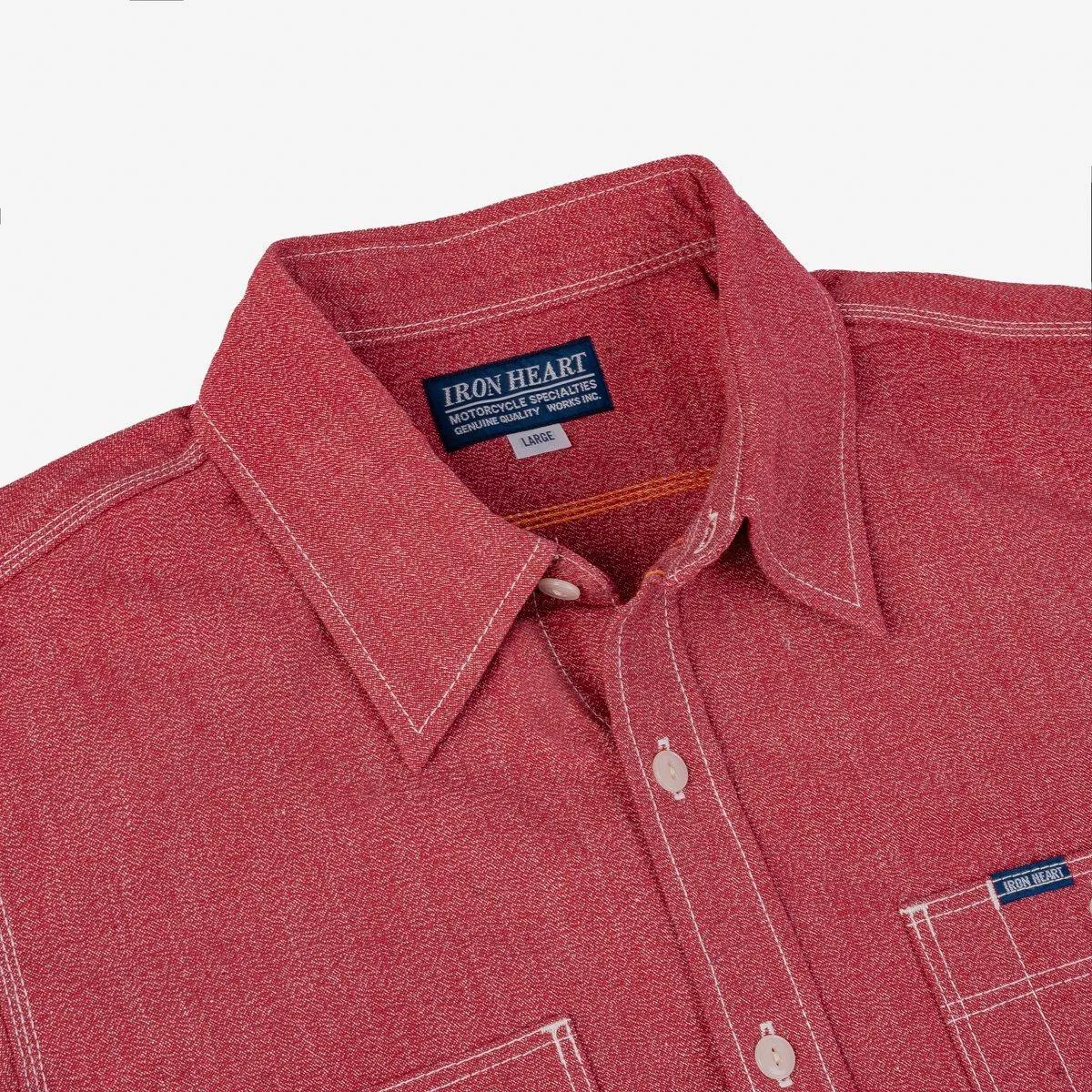 Iron Heart - 10oz Mock Twist Selvedge Chambray Work Shirt - Red