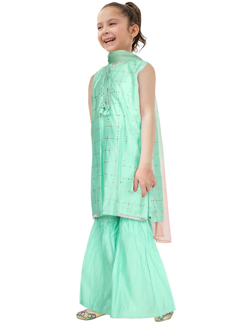 J. Girls Mint Blue Gharara 3-Piece Suit