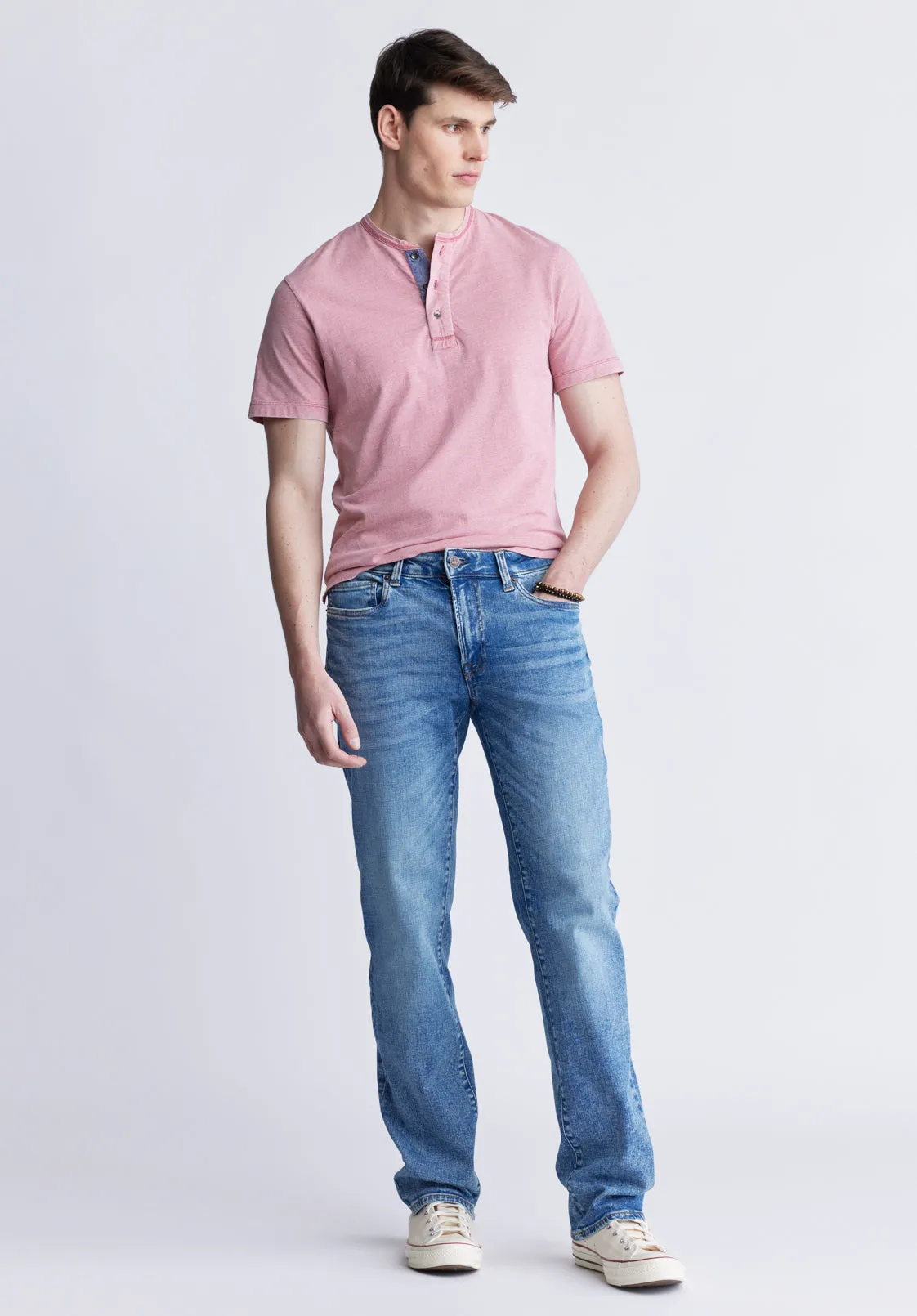 Kandy Men's Short Sleeve Henley, Light Pink - BM24387