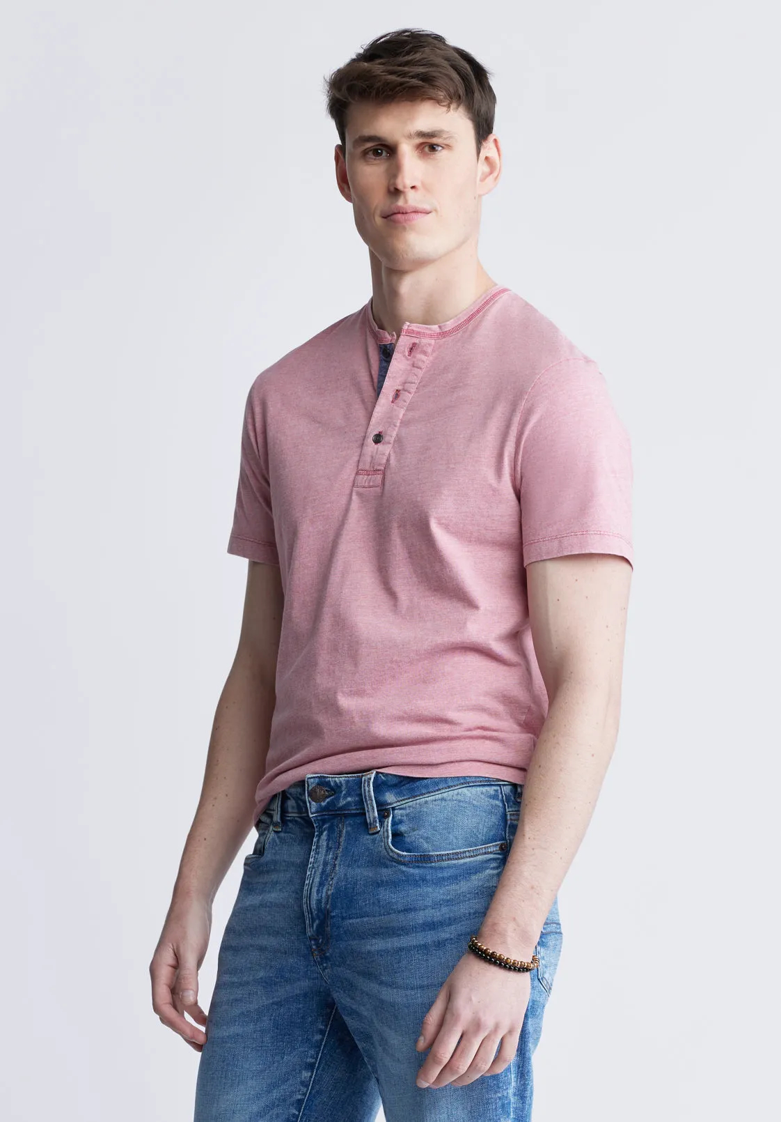 Kandy Men's Short Sleeve Henley, Light Pink - BM24387