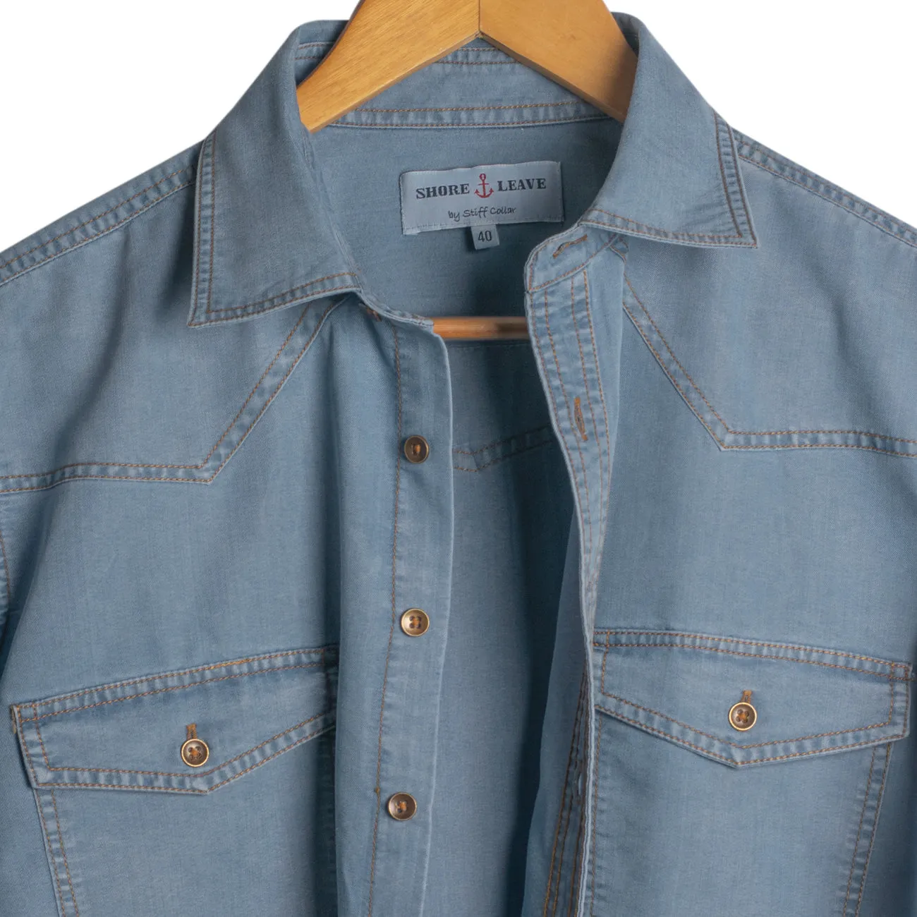 Light Blue Ice Washed Denim Shirt