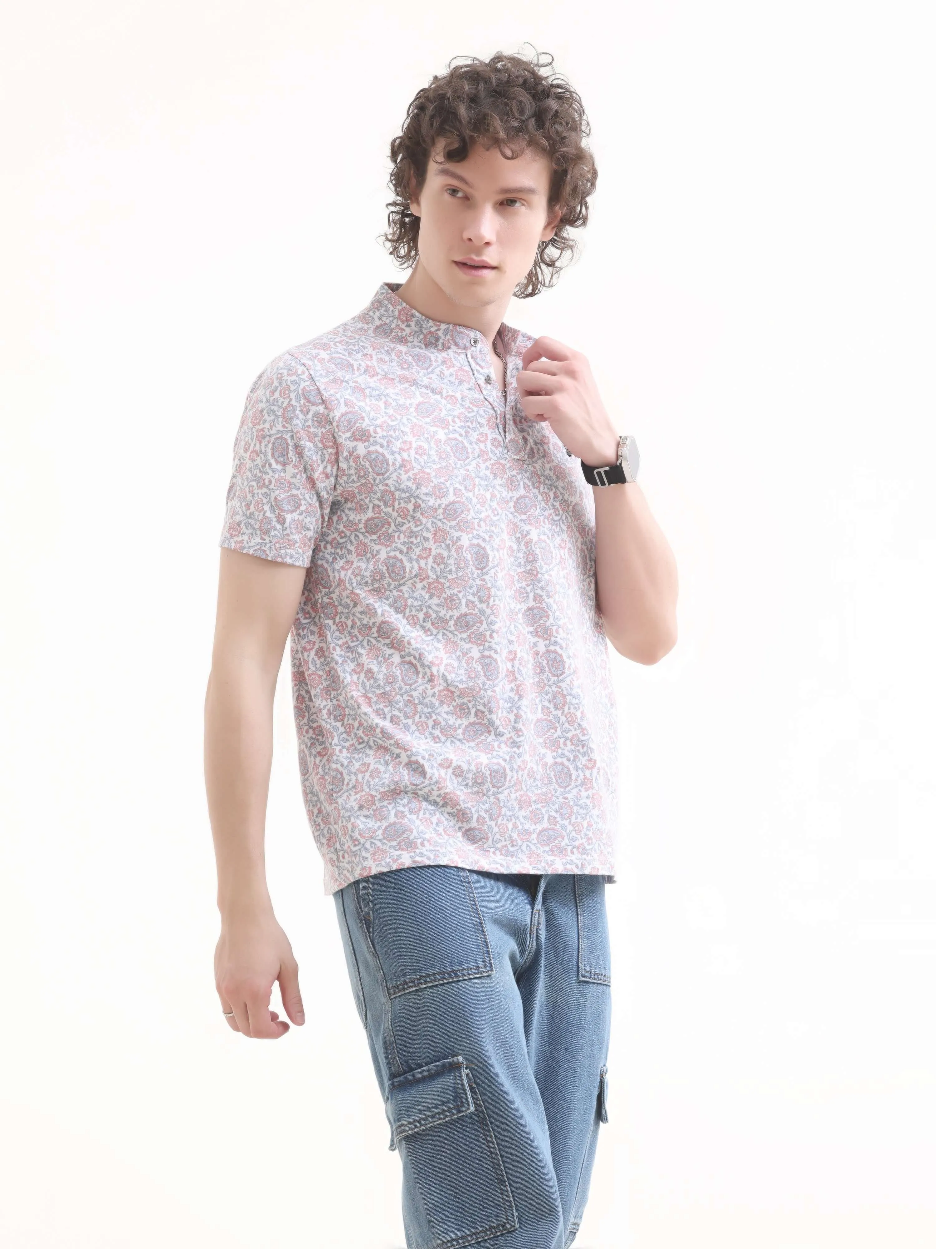 Lim floral pink henley tshirt