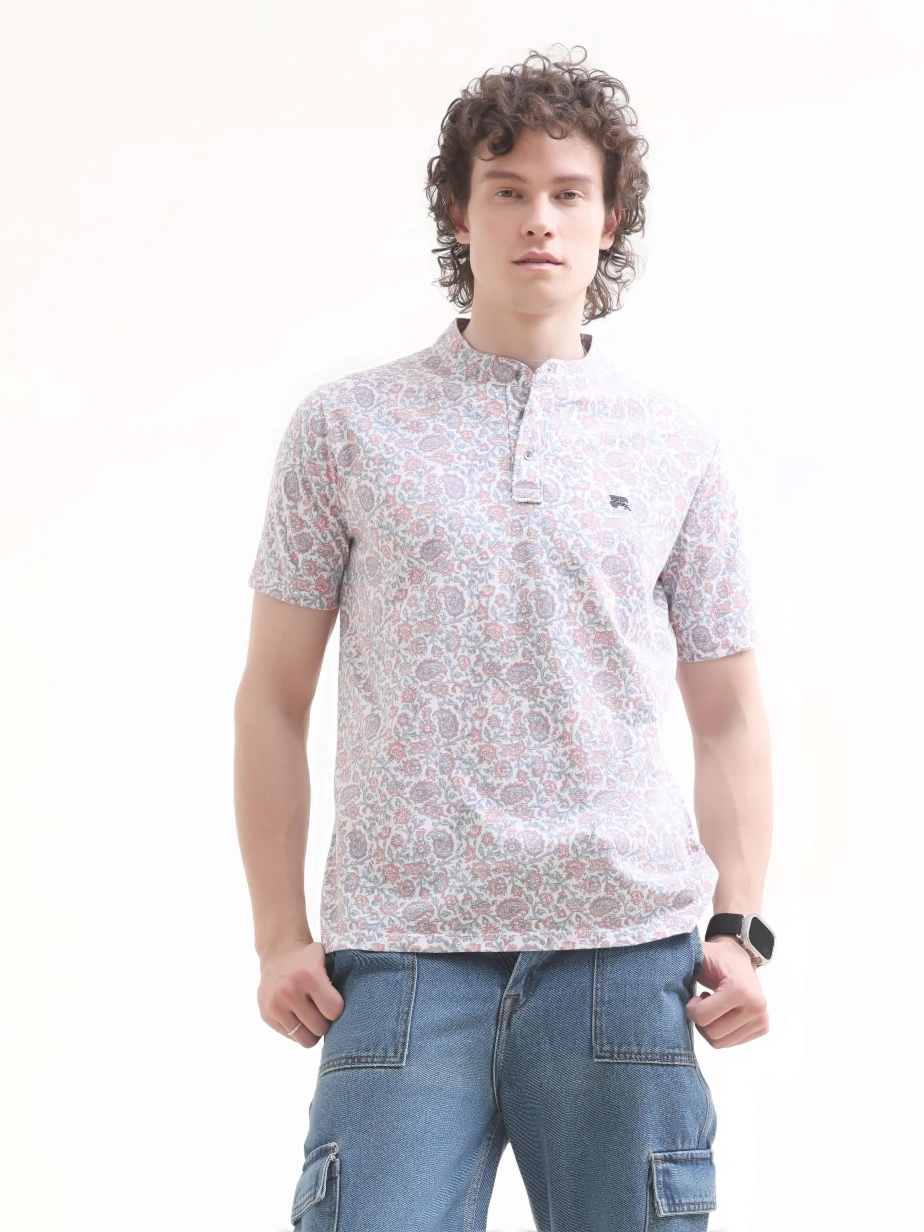 Lim floral pink henley tshirt