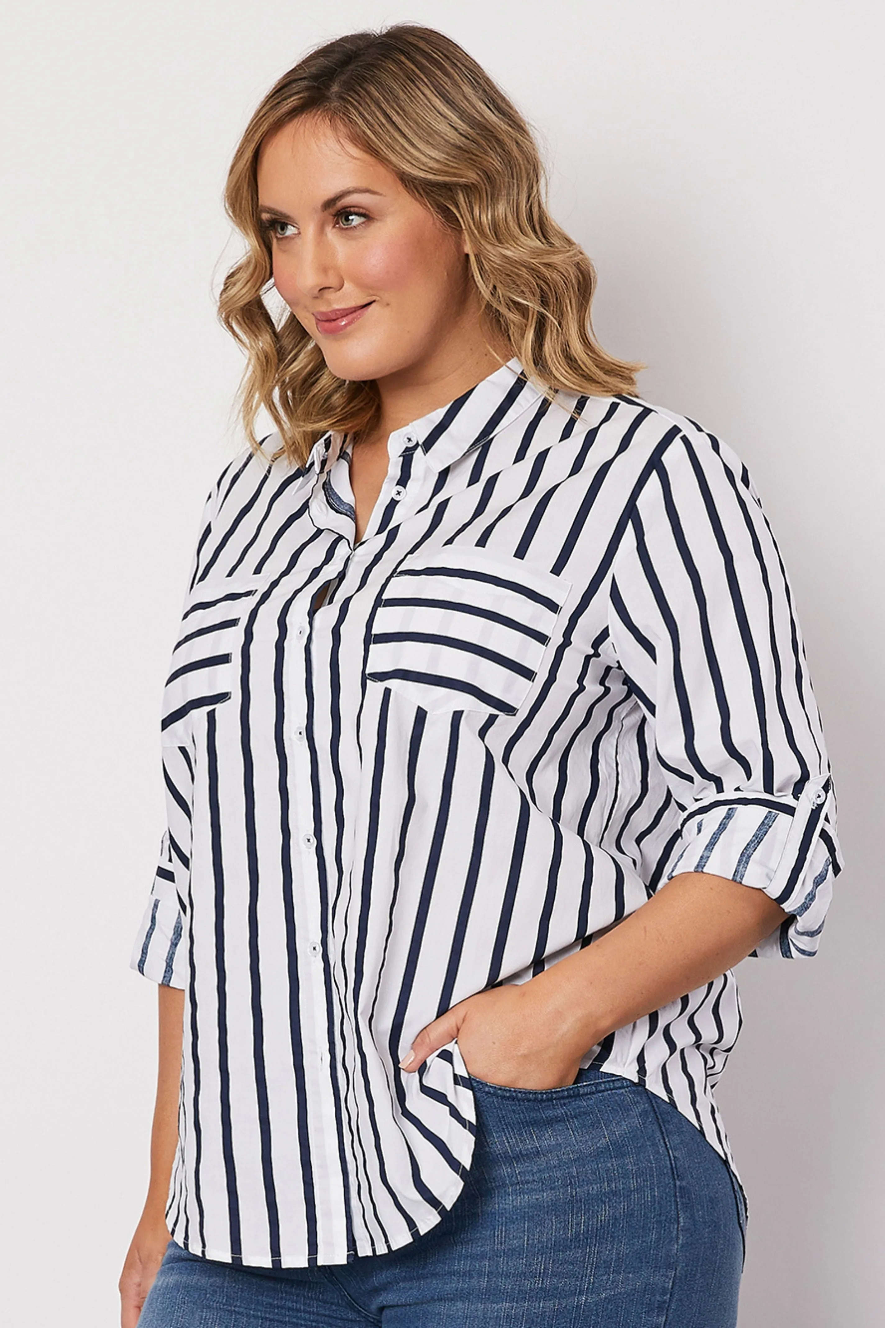 Long Sleeve Stripe Shirt - Navy