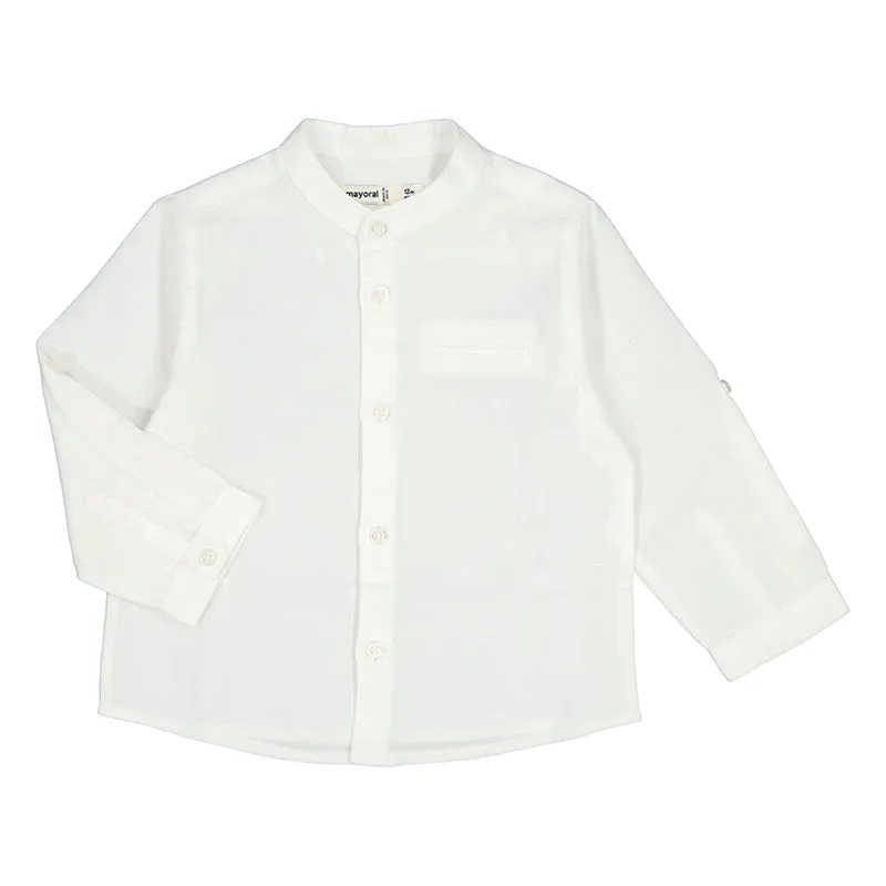 Mayoral Baby White Long Sleeve Mandarin Linen Shirt_ 1115-10