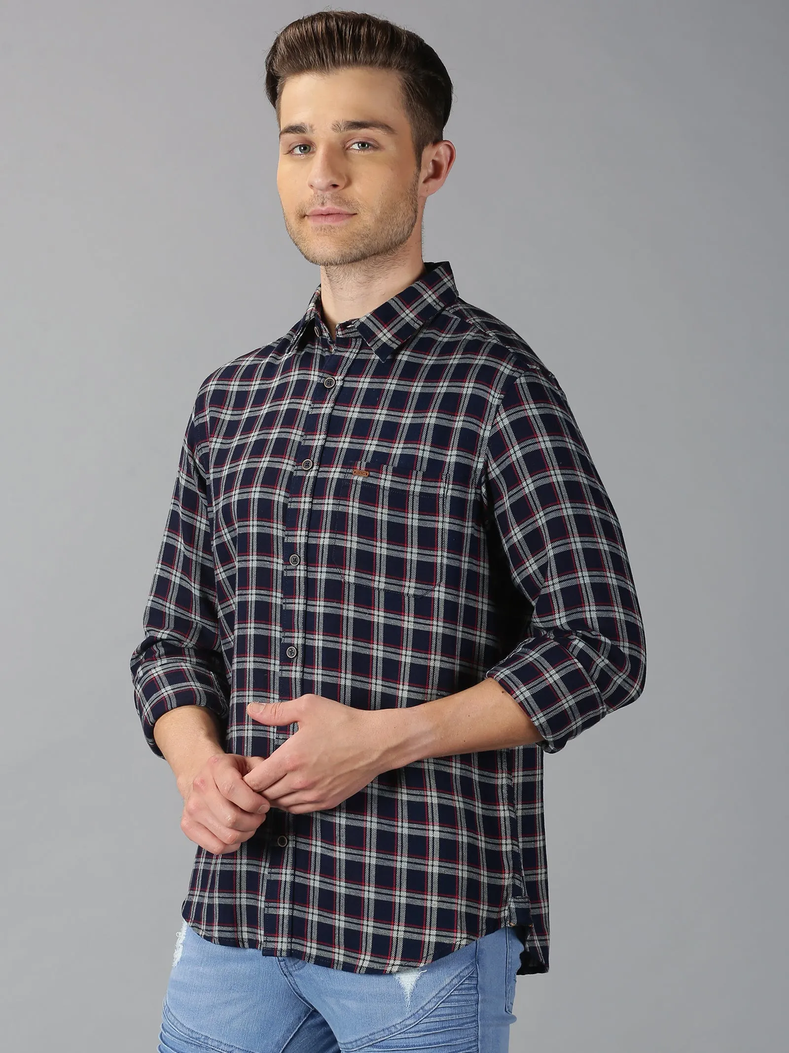 MEN'S BLACK CHECKS SLIM FIT SHIRT