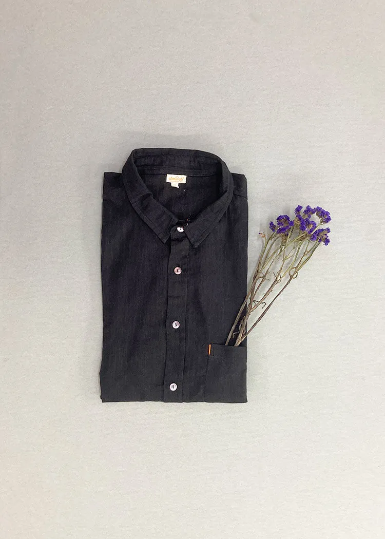 Mens Black Cotton Shirt - Fish Emb