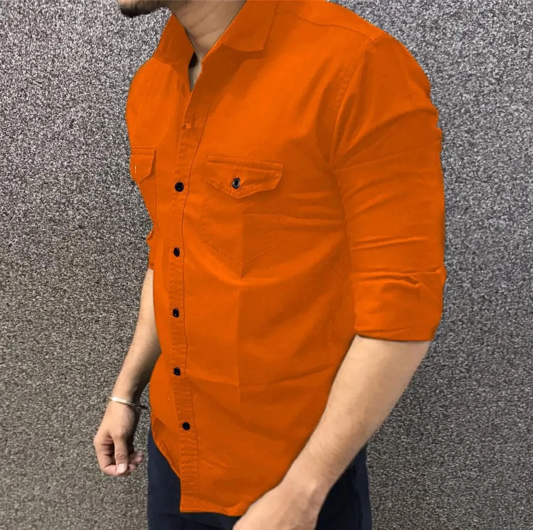 Men's Cargo Stylish Cotton Solid Slim Fit Full Sleeves Shirt