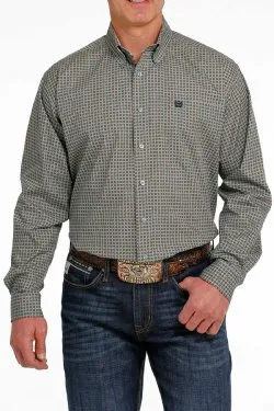 MEN'S CINCH MEDALLION BUTTON-DOWN WESTERN SHIRT - TEAL / ORANGE