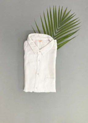 Mens White Cotton Shirt - Tree Emb