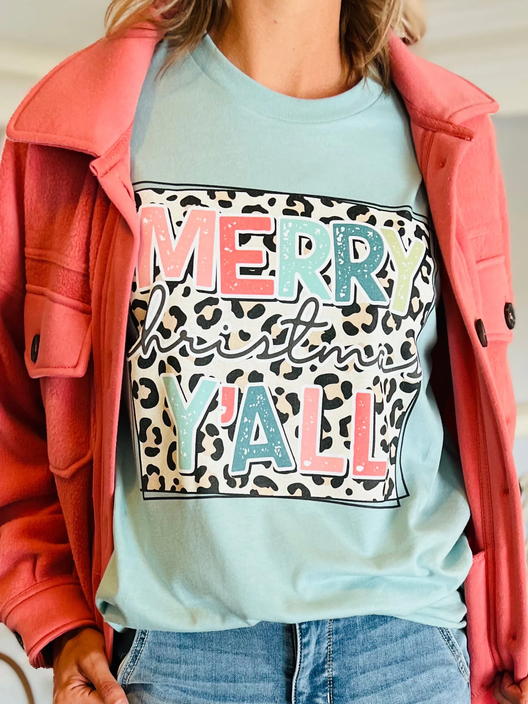 Merry Christmas Y'all   Leopard Graphic Tee