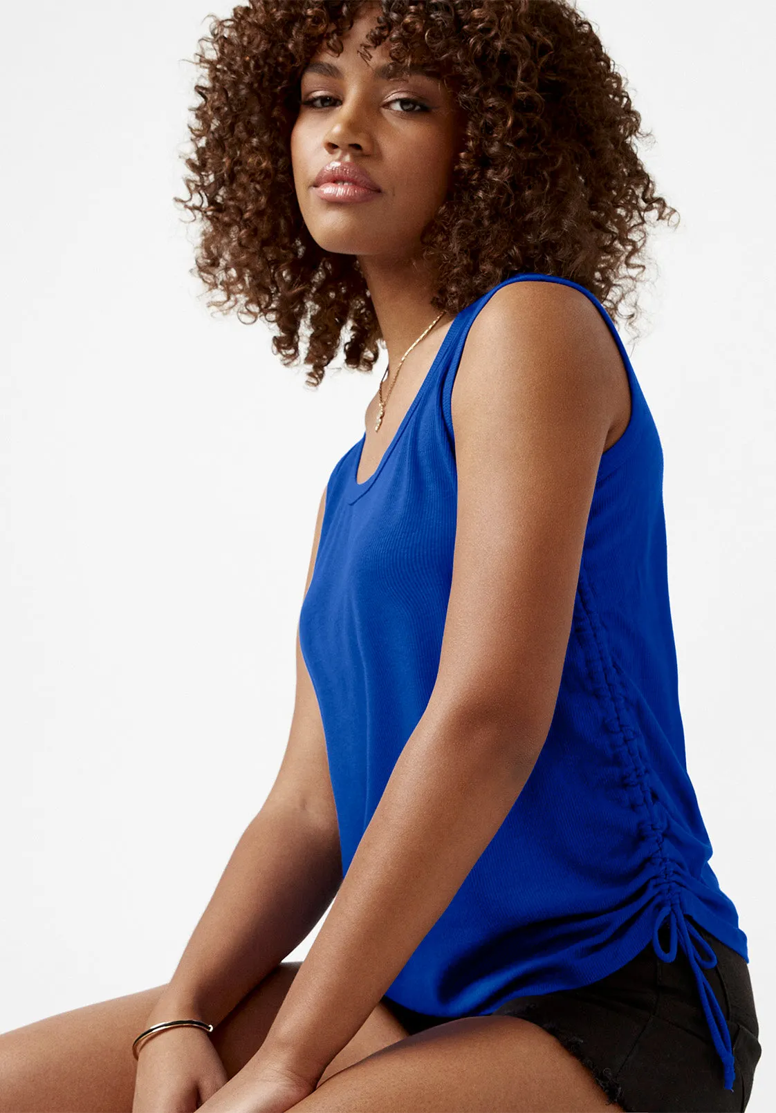 Muriel Blue Ruched Women’s Tank Top - KT0046S