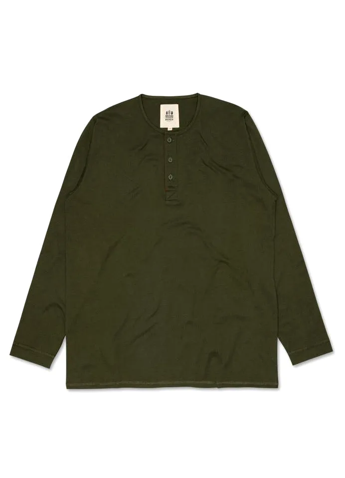 NIKO | Organic Long Sleeve Henley | Dark Forest Green