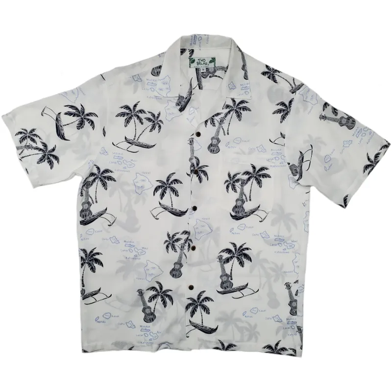 Palm Tree and Canoe Rayon Hawaiian Shirt | White