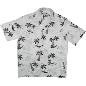 Palm Tree and Canoe Rayon Hawaiian Shirt | White