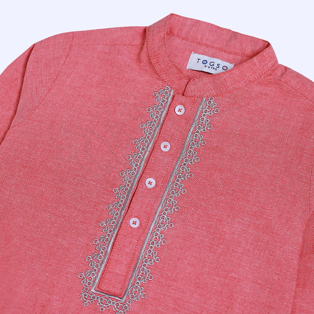 Pastal Red Embroidered Kurta