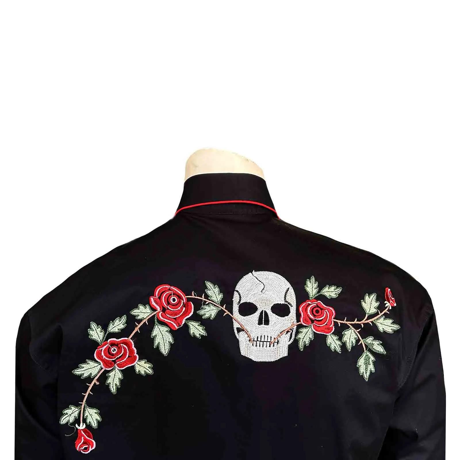 Rockmount Ranchwear Skulls And Roses Embroidered Cotton Gabardine Black Western Shirt