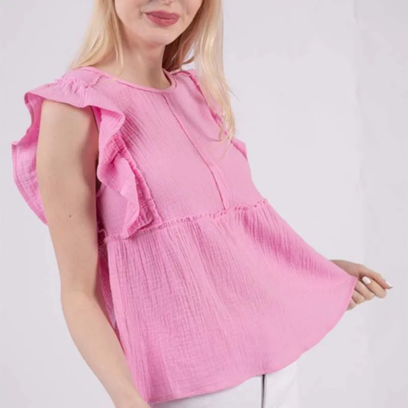 Ruffle Sleeve Babydoll Woven Shirt