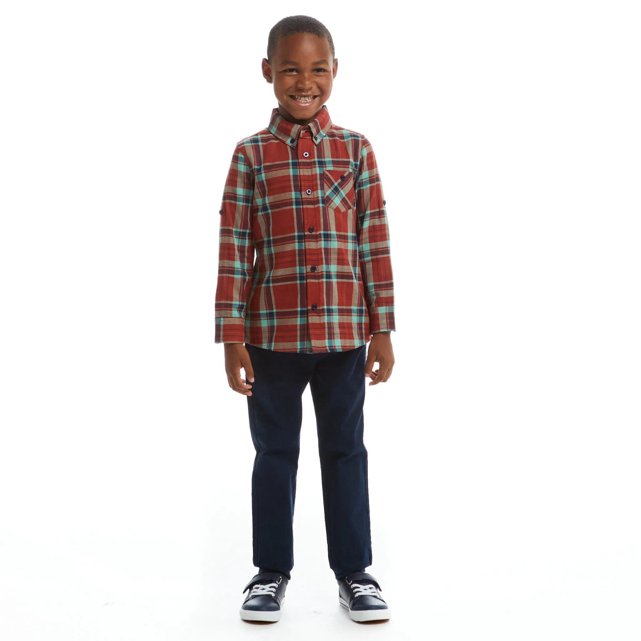 Rust Plaid Two-Faced Buttondown  | Red