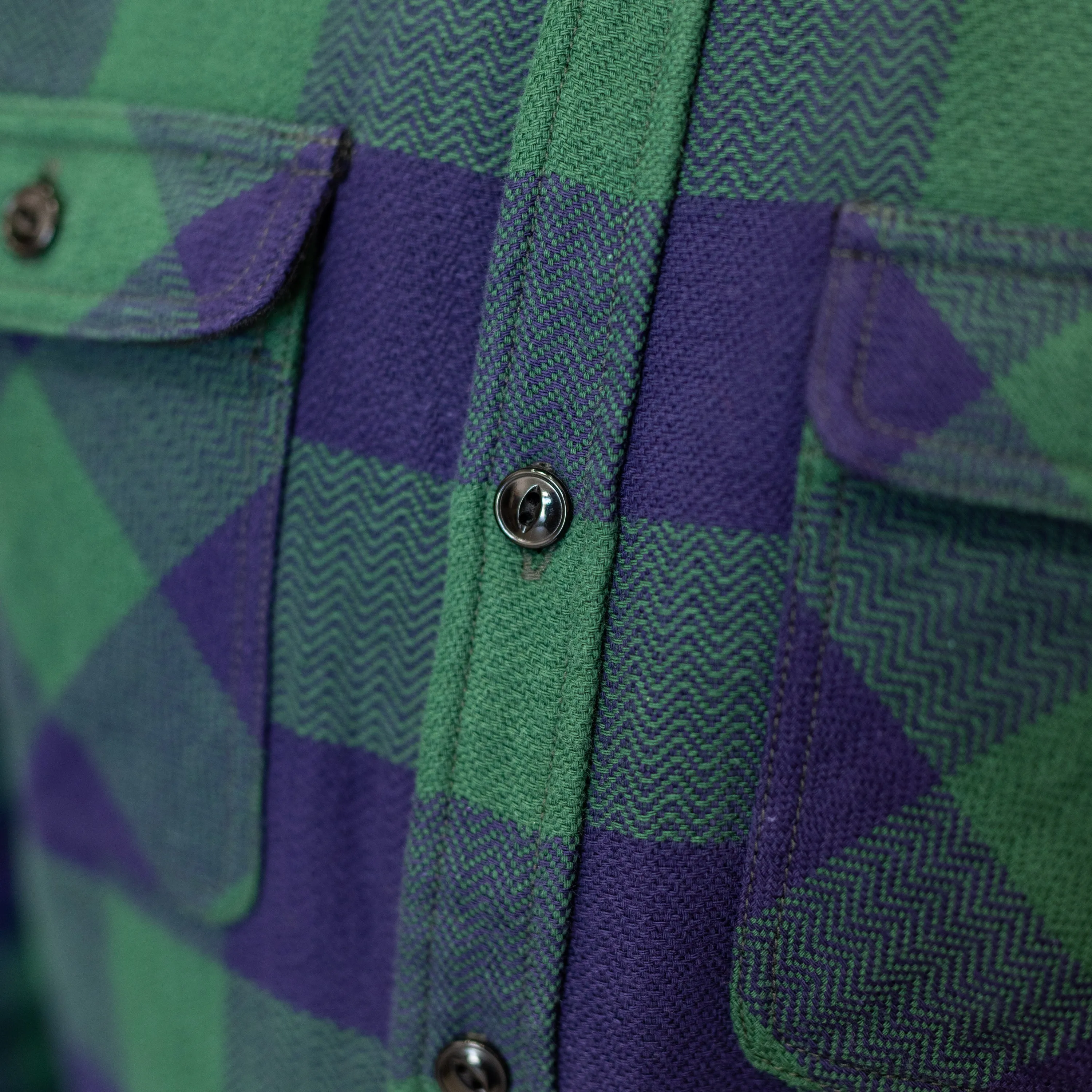 The Flat Head FN-SNR-101L Block Check Flannel Shirt Navy/Green