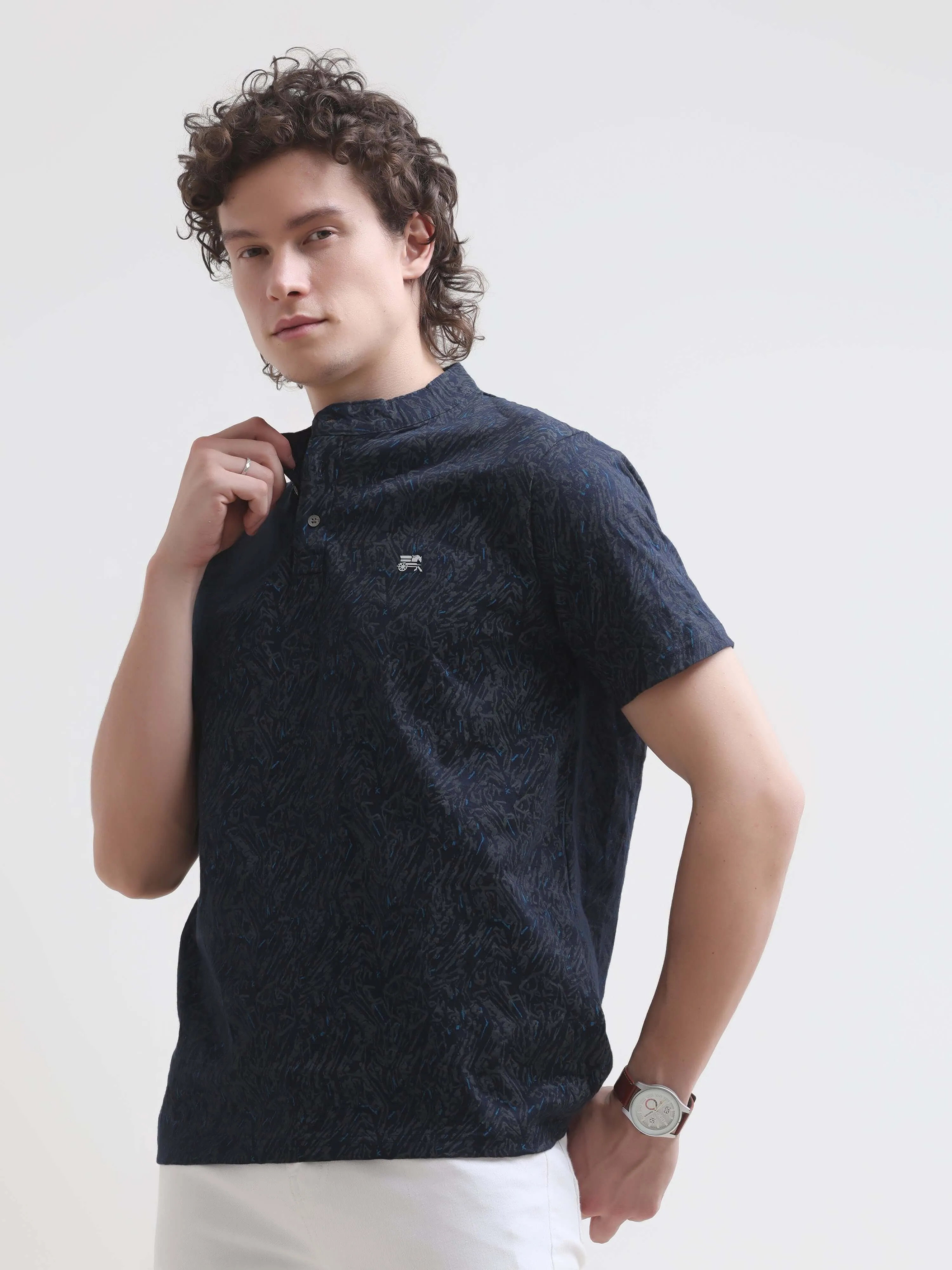 Trib tropical blue henley tshirt