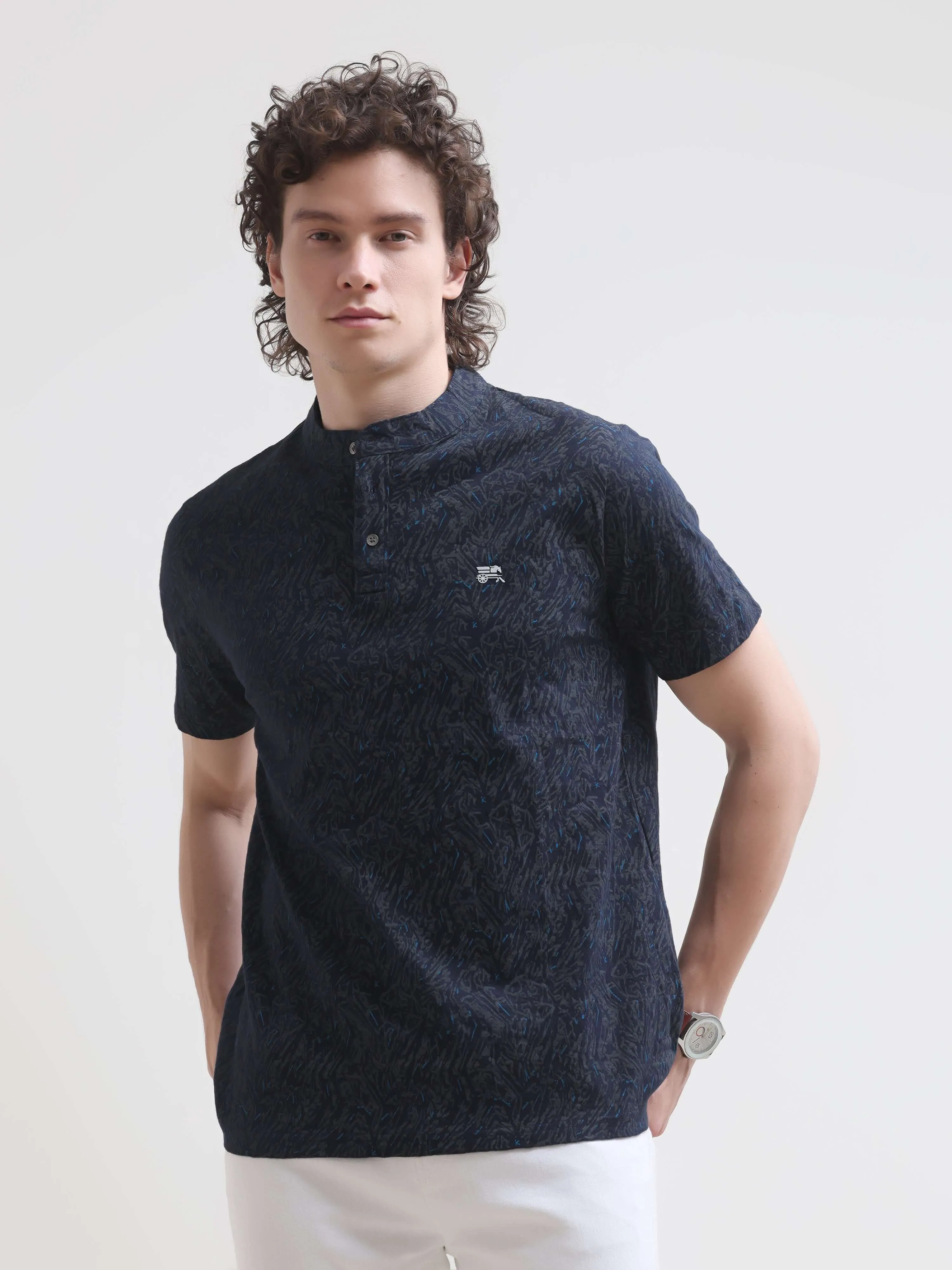 Trib tropical blue henley tshirt