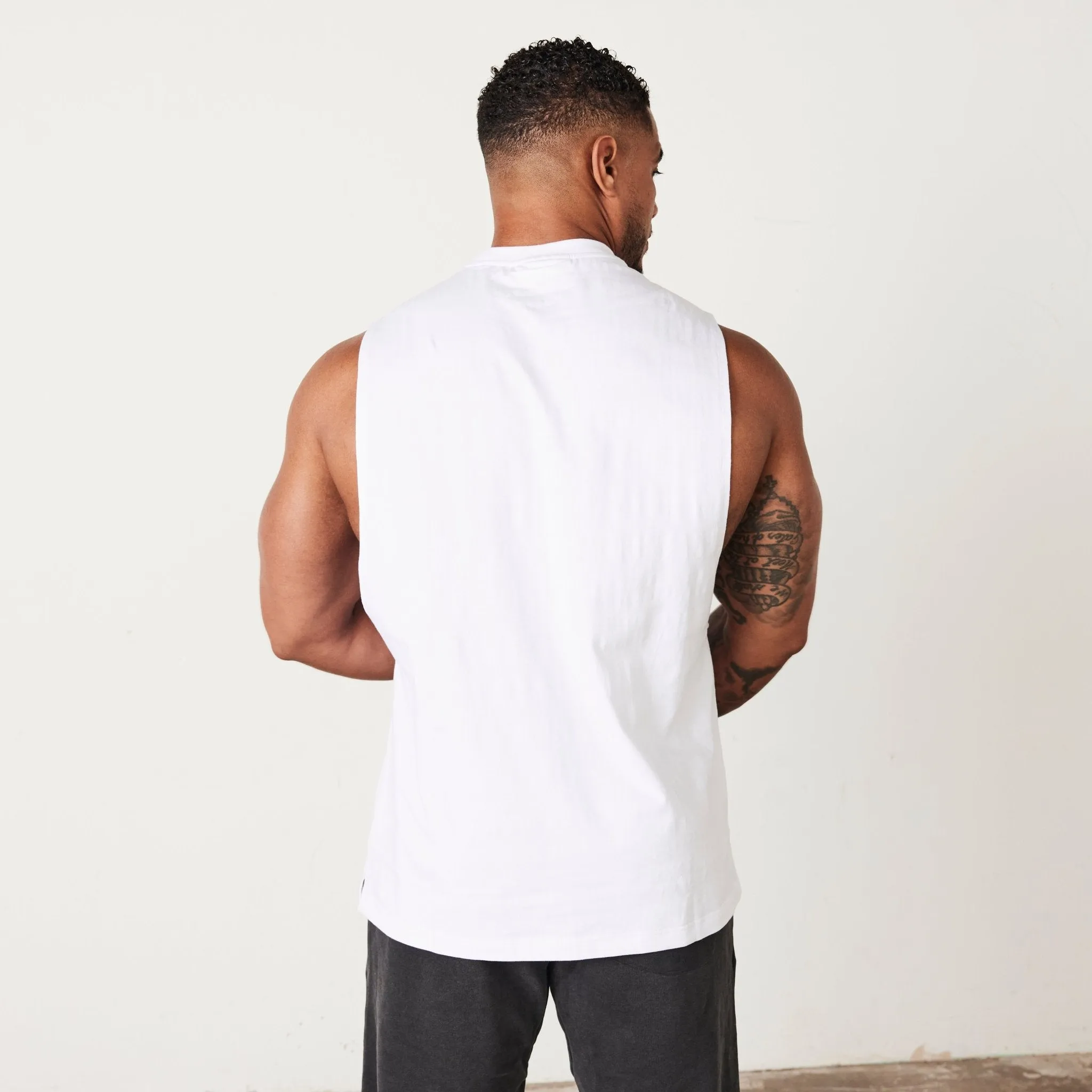 Vanquish Washed Collection White Sleeveless T Shirt