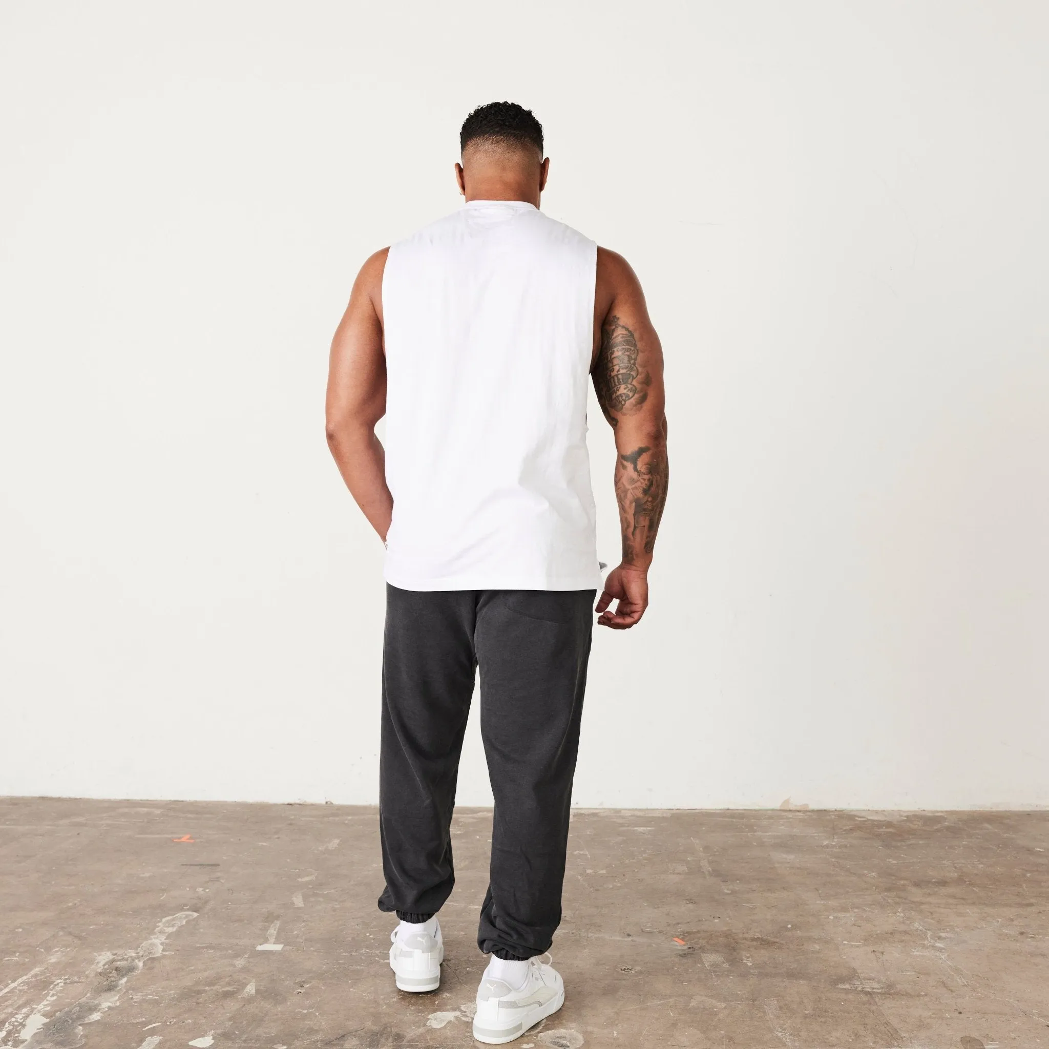 Vanquish Washed Collection White Sleeveless T Shirt