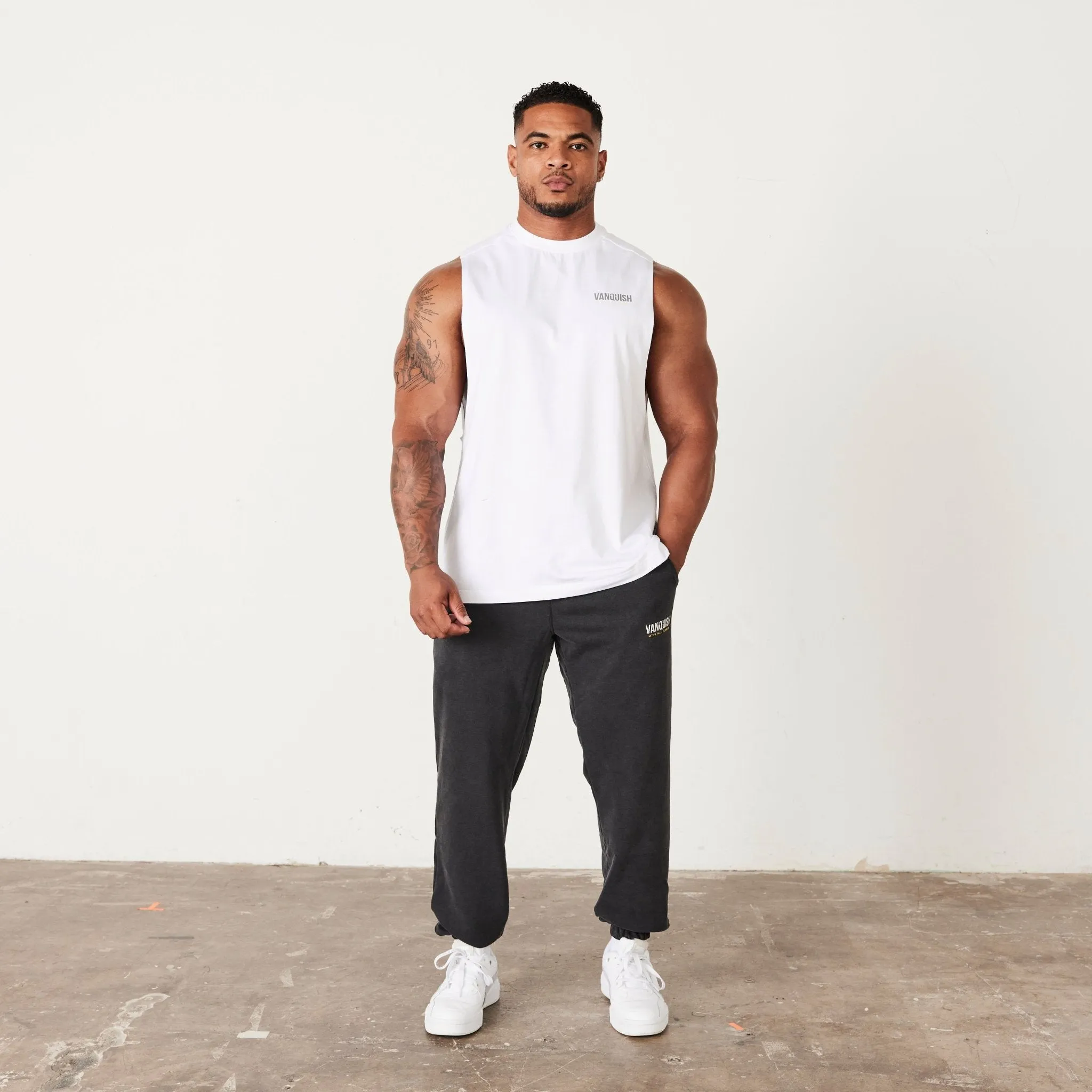 Vanquish Washed Collection White Sleeveless T Shirt