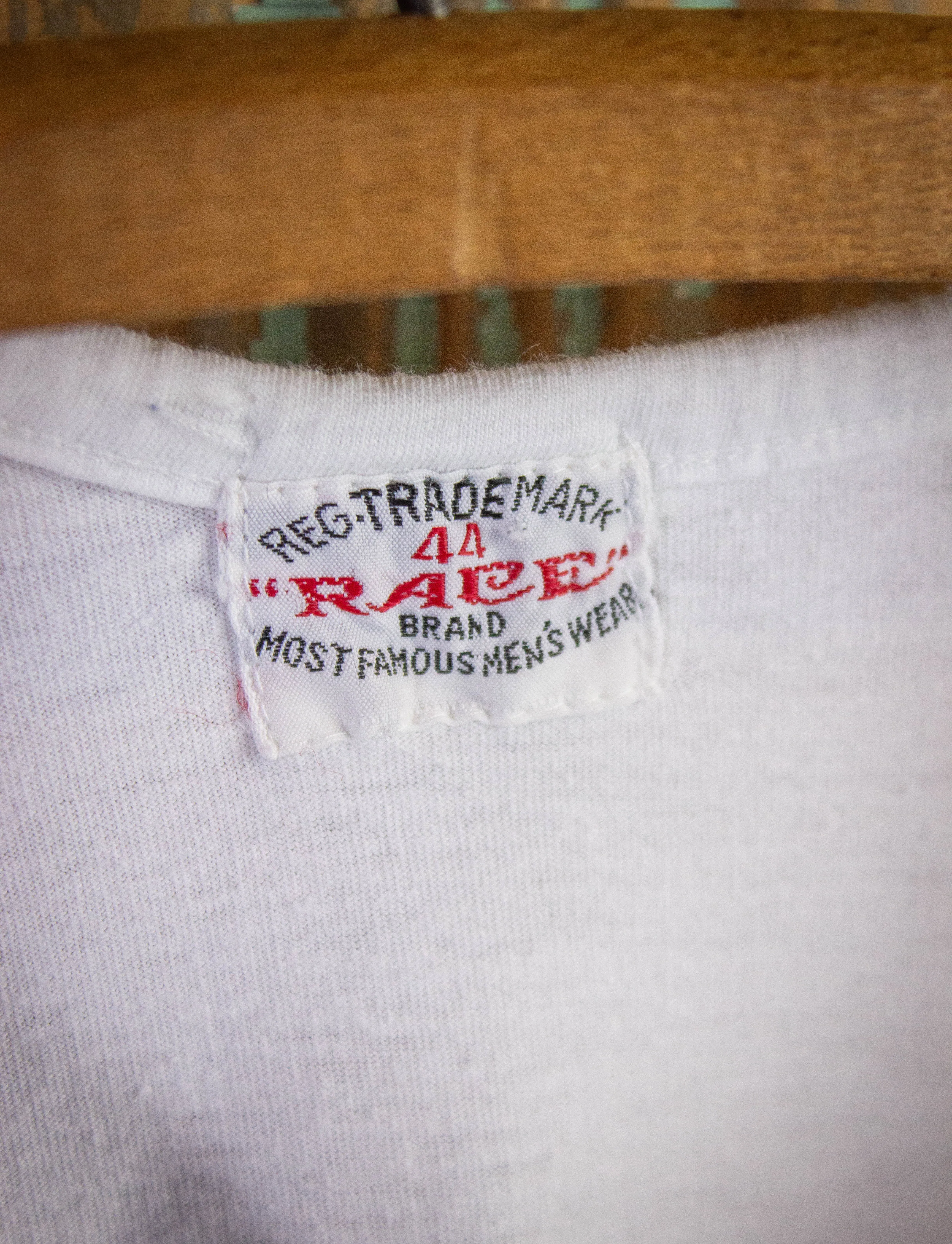 1970s Large Vintage Race Brand White Henley Shirt for Men