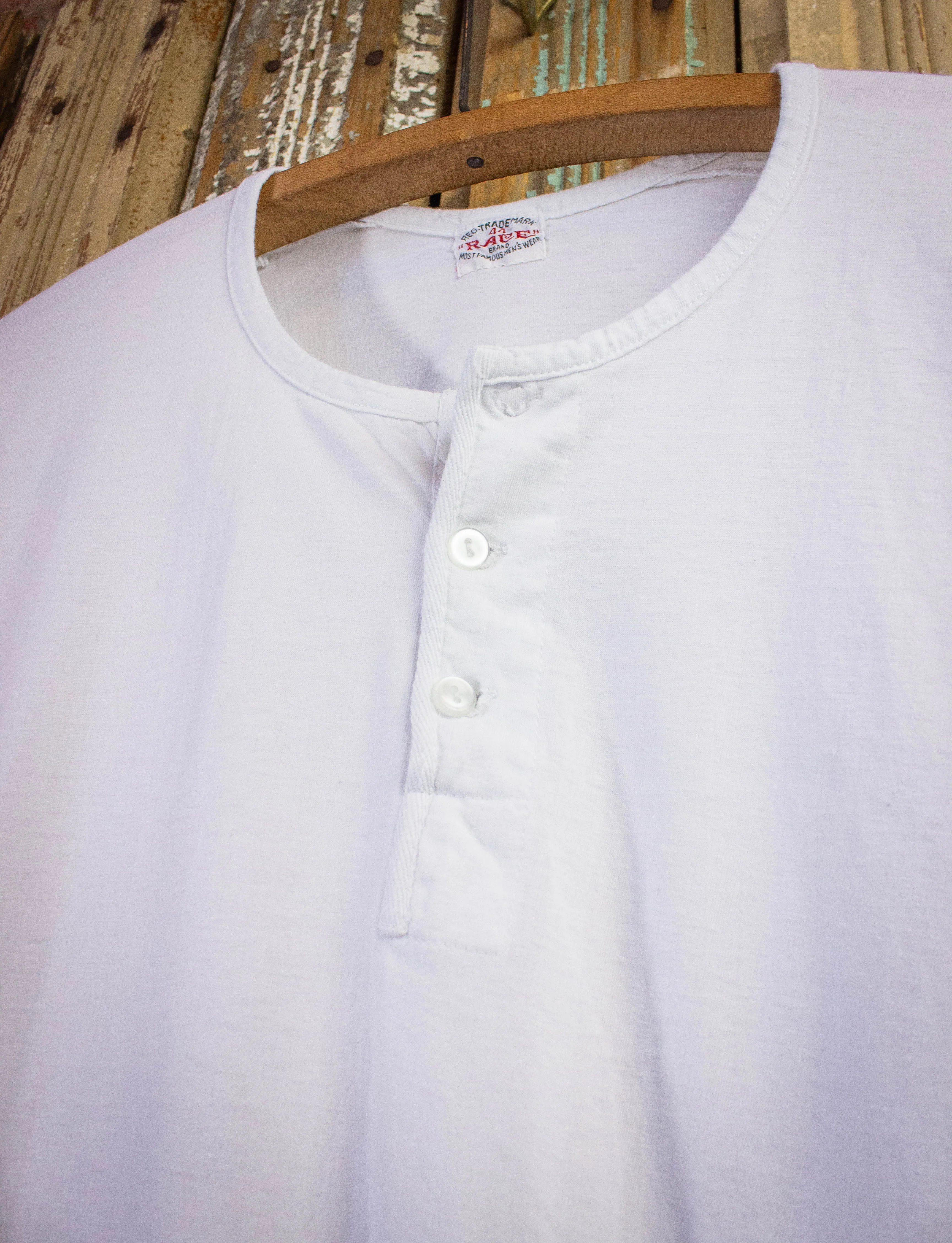 1970s Large Vintage Race Brand White Henley Shirt for Men