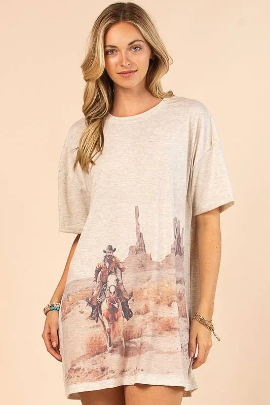 WESTERN COWBOY GRAPHIC T-SHIRT DRESS