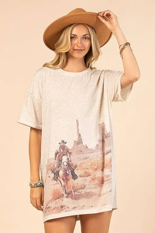 WESTERN COWBOY GRAPHIC T-SHIRT DRESS