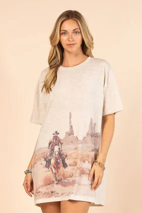 WESTERN COWBOY GRAPHIC T-SHIRT DRESS