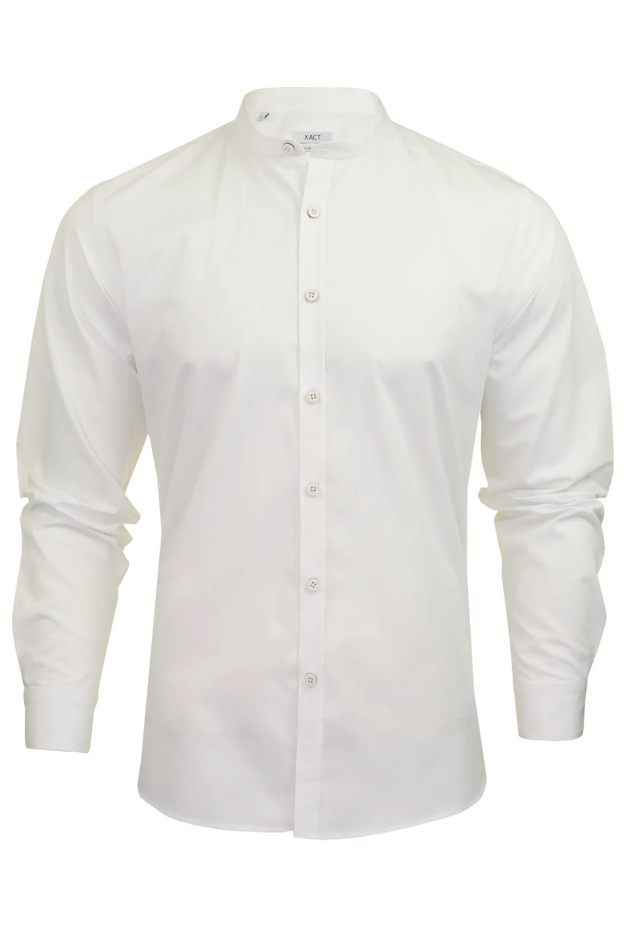 Xact Mens Grandad Nehru Collar Poplin Shirt - Long Sleeved, Slim Fit