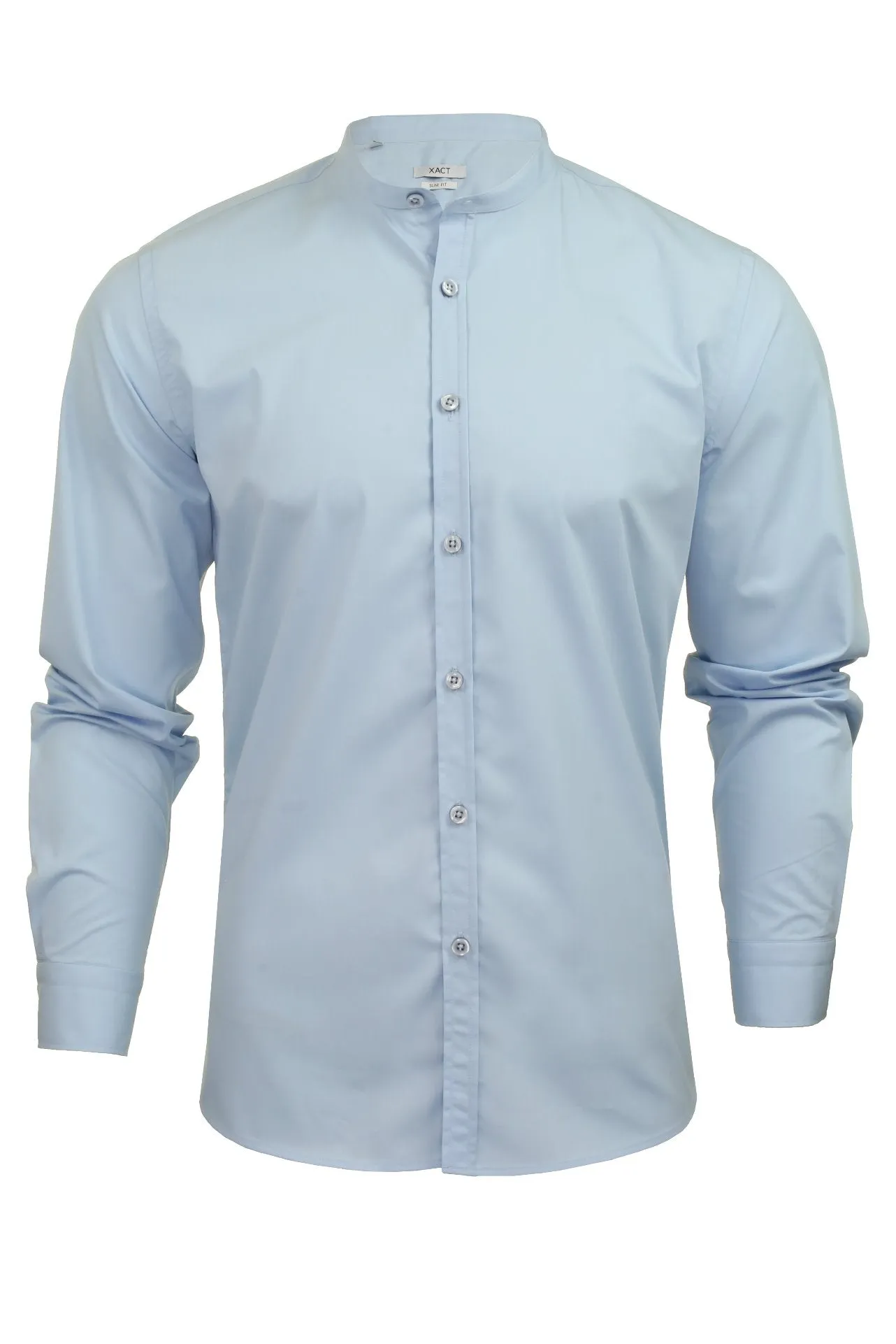 Xact Mens Grandad Nehru Collar Poplin Shirt - Long Sleeved, Slim Fit