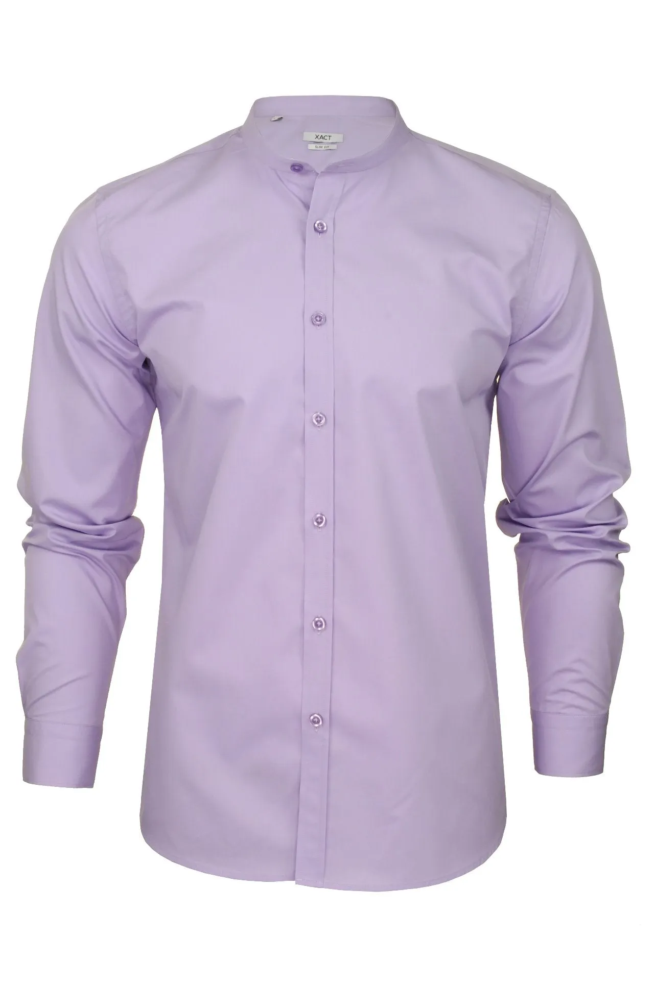 Xact Mens Grandad Nehru Collar Poplin Shirt - Long Sleeved, Slim Fit